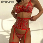 Yimunancy-ensemble-3-pi-ces-soutien-gorge-Bandage-ajustable-Sexy-brod-transparent-Lingerie-pour-femmes-rouge