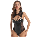 Perizoma-Donna-Lingerie-rotique-Sexy-en-cuir-verni-noir-pour-femme-Lingerie-ajour-e-une-pi