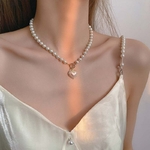 Collier-Imitation-de-perles-et-c-ur-pour-femmes-nouveau-Style-Super-f-e-Style-froid