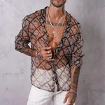 Chemise-manches-longues-pour-homme-Cardigan-Sexy-en-maille-transparente-avec-col-rabattu-et-boutons-d