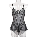 Pyjama-en-dentelle-bretelles-et-col-en-v-pour-femme-Lingerie-rotique-et-Sexy-v-tements