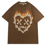 T-shirt-manches-courtes-pour-hommes-Streetwear-Hip-Hop-estival-et-ample-en-coton-avec-flamme