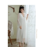 Ensemble-deux-pi-ces-pour-femmes-pyjama-en-Modal-de-Style-princesse-charpe-blanche-manches-longues