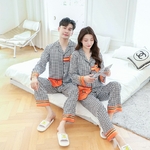 Pyjama-en-soie-pour-Couple-ensemble-deux-pi-ces-manches-longues-bouton-pantalon-Cardigan-pied-de