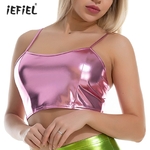 Haut-court-brillant-m-tallique-pour-femmes-Camisole-ajustable-bretelles-Spaghetti-gilet-sans-manches-Clubwear-pour