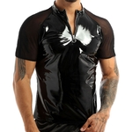 Costume-de-danse-p-le-en-cuir-verni-pour-homme-tenue-transparente-manches-courtes-demi-devant