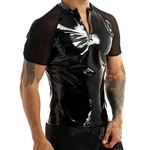 Costume-de-danse-p-le-en-cuir-verni-pour-homme-tenue-transparente-manches-courtes-demi-devant