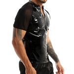 Costume-de-danse-p-le-en-cuir-verni-pour-homme-tenue-transparente-manches-courtes-demi-devant