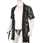 Lingerie-pour-homme-nuisette-transparente-en-dentelle-Cardigan-peignoir-v-tements-de-nuit-avec-ceinture-en