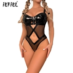 Combinaison-en-Latex-et-cuir-verni-pour-femme-Lingerie-Sexy-transparente-maille-d-coupe-Costume-de