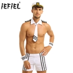 IEFiEL-Lingerie-pour-hommes-tenues-de-la-marine-robe-fantaisie-short-avec-col-capuchon-cravate-poignets