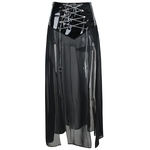 Costume-punk-gothique-pour-femmes-jupe-transparente-en-cuir-verni-avec-cha-ne-m-tallique-et