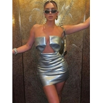 Robe-Sexy-pour-femmes-enveloppe-de-poitrine-argent-e-blanche-tenues-de-Club-Streetwear-Y2k-ajour