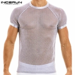 INCERUN-T-Shirt-manches-courtes-et-col-rond-pour-homme-haut-de-Style-am-ricain-Sexy