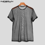 INCERUN-t-shirt-col-rond-manches-courtes-pour-homme-Streetwear-maille-transparente-Sexy-respirant-v-tements