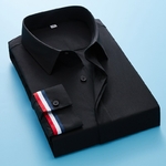 Chemise-manches-longues-pour-hommes-classique-blanc-et-noir-v-tements-cor-ens-avec-patte-couverte