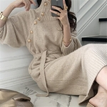 Robe-tricot-e-col-roul-pour-femmes-manches-longues-avec-boutons-style-cor-en-v-tements
