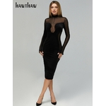 Hawthaw-robe-Midi-noire-en-maille-manches-longues-velours-transparent-moulante-soir-e-Club-printemps-automne