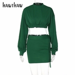 Hawthaw-ensemble-deux-pi-ces-pour-femme-haut-court-manches-longues-t-shirt-et-Mini-jupe