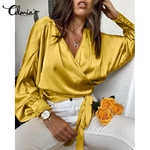 Celmia-chemisier-crois-en-Satin-pour-femmes-col-en-V-l-gant-manches-longues-chauve-souris