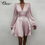 Celmia-robe-courte-en-Satin-pour-femmes-tenue-de-soir-e-l-gante-manches-longues-couleur