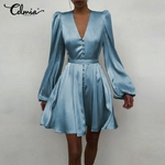 Celmia-robe-courte-en-Satin-pour-femmes-tenue-de-soir-e-l-gante-manches-longues-couleur