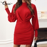 Celmia-Mini-robe-moulante-manches-lanternes-pour-femmes-tenue-de-soir-e-d-contract-e-Sexy