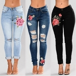 Jeans-extensibles-pour-femmes-jeans-fleurs-lastiques-dames-crayon-pantalon-en-Denim-trou-d-chir-pantalon