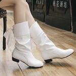 Bottes-hautes-lacets-pour-femme-chaussures-d-hiver-talons-bas-noires-blanches-de-neige-grande-taille