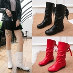 Bottes-hautes-lacets-pour-femme-chaussures-d-hiver-talons-bas-noires-blanches-de-neige-grande-taille