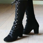 Bottes-noires-pour-femmes-chaussures-hautes-au-genou-d-contract-es-Vintage-r-tro-mi-mollet