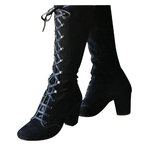 Bottes-noires-pour-femmes-chaussures-hautes-au-genou-d-contract-es-Vintage-r-tro-mi-mollet