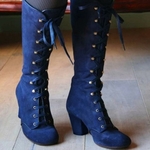 Bottes-noires-pour-femmes-chaussures-hautes-au-genou-d-contract-es-Vintage-r-tro-mi-mollet