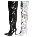 Bottes-argent-es-Sexy-bout-pointu-pour-femmes-chaussures-de-soir-e-talons-hauts-fins-au