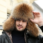 ZDFURS-Winter-Men-s-100-Real-Silver-Fox-Fur-Bomber-Hat-Raccoon-Fur-Ushanka-Cap-Trapper