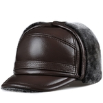 RY0201-Male-Winter-Warm-Ear-Protection-Bomber-Hat-Man-Genuine-Leather-Faux-Fur-Inside-Black-Brown
