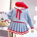 Pull-tricot-chaud-pour-enfant-fille-ensemble-deux-pi-ces-chemise-et-jupe-mode-cor-enne