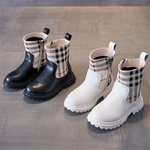 Bottes-Chelsea-en-cuir-PU-pour-fille-chaussures-de-neige-d-contract-es-carreaux-la-mode