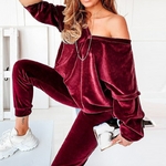 Surv-tement-en-velours-pour-femmes-Sexy-col-en-V-pull-sweat-shirt-et-pantalon-Harem