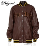 Dulzura-veste-de-Baseball-en-faux-cuir-pour-femmes-broderie-de-lettres-manches-longues-Pu-ample