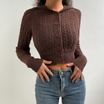 Darlingaga-Cardigan-court-capuche-pour-femme-Vintage-mode-marron-Crochet-boutons-pull-ajour-solide-veste-de