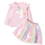 Ensemble-de-v-tements-pour-petites-filles-rose-licorne-de-dessin-anim-T-shirt-manches-longues