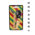 Hot-selling-creative-suction-card-with-mesh-set-metal-pipe-gilded-saxophone-trumpet-filter-cigarette-holder