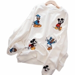 Pull-rayures-brod-es-Mickey-Donald-Duck-pour-femme-v-tement-fin-manches-longues-nouvelle-collection