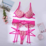 Ellolace-Lingerie-fantaisie-rose-brod-e-de-fleurs-Sexy-string-soutien-gorge-jarretelles-costume-3-pi