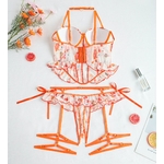 Ellolace-ensemble-soutien-gorge-et-culotte-pour-femme-Lingerie-Orange-vif-mignon-volants-rotique-rembourr-Sexy