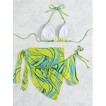 Ellolace-maillot-de-bain-rembourr-et-Cover-Up-pour-femmes-imprim-col-licou-vert-Micro-Bikini