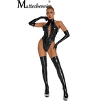 Body-Sexy-en-cuir-verni-pour-femmes-Lingerie-lacets-faux-col-fermeture-clair-brillante-Catsuit-pour