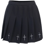 Mini-jupes-taille-haute-gothique-Punk-pour-femmes-Mini-jupe-pliss-e-motif-de-croix-pour