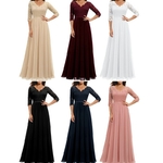 Robe-longue-en-dentelle-pour-femmes-tenue-Vintage-l-gante-couleur-unie-col-en-v-manches